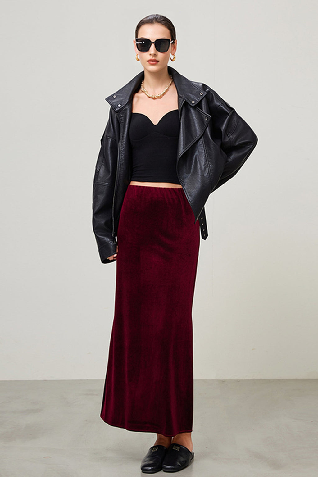 Flowy Velvet Bias-Cut Maxi Skirt