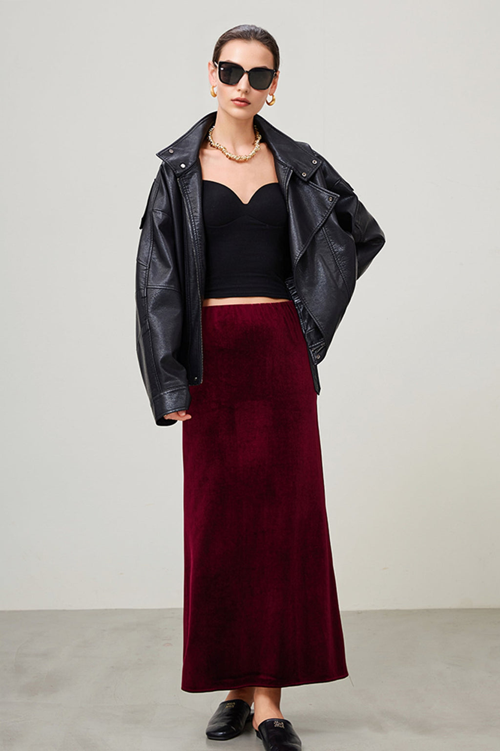 Flowy Velvet Bias-Cut Maxi Skirt