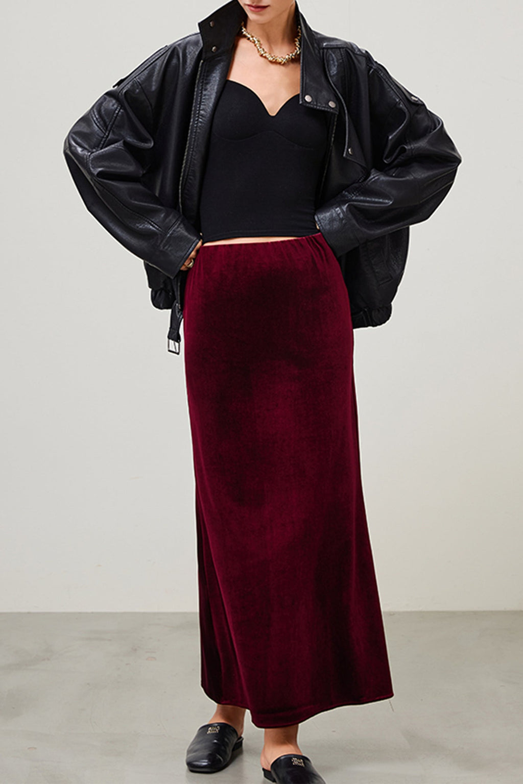 Flowy Velvet Bias-Cut Maxi Skirt