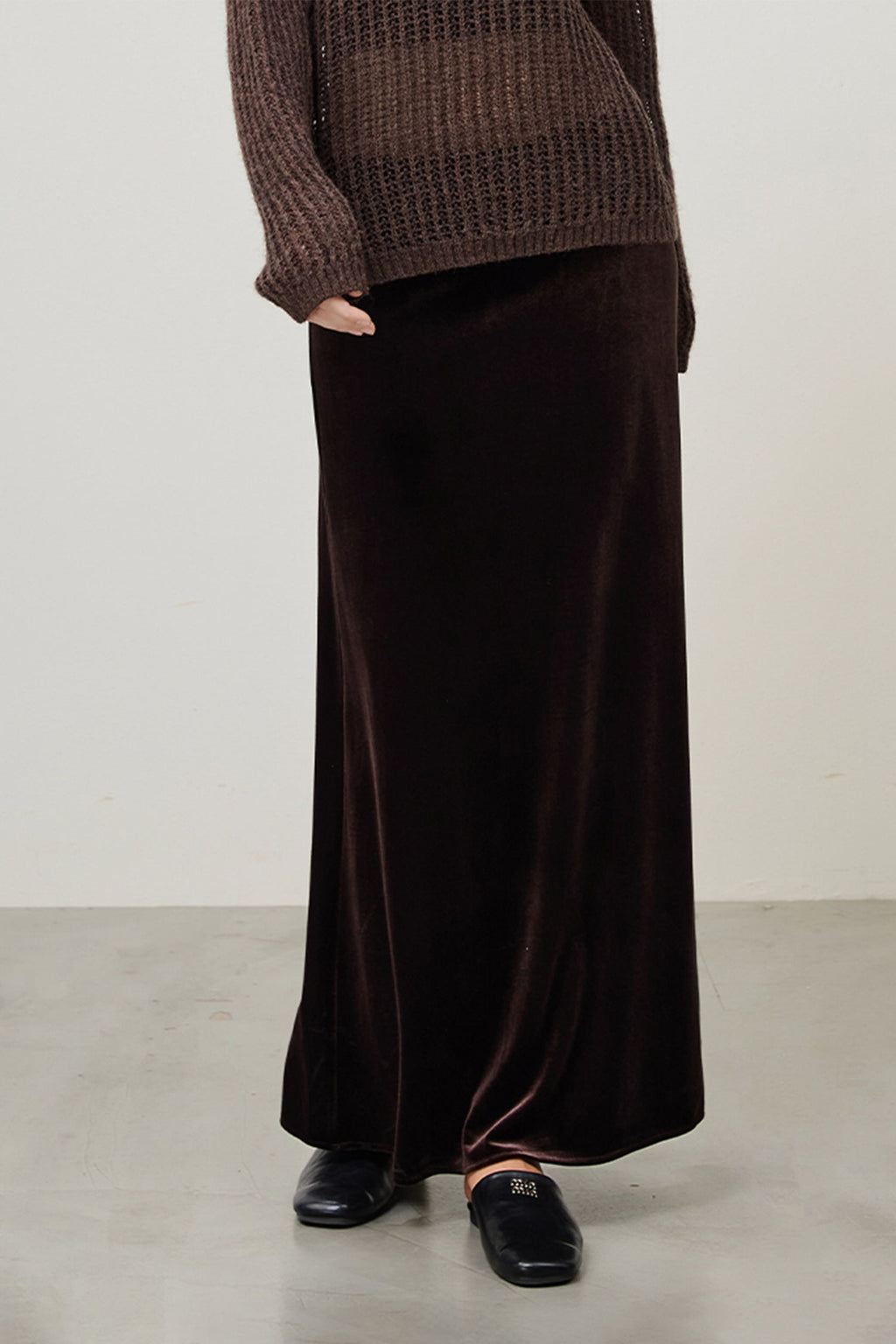 Flowy Velvet Bias-Cut Maxi Skirt