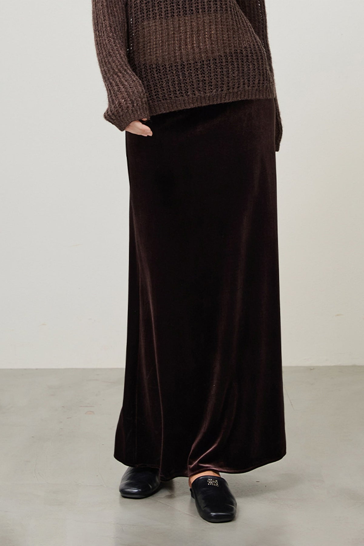 Flowy Velvet Bias-Cut Maxi Skirt
