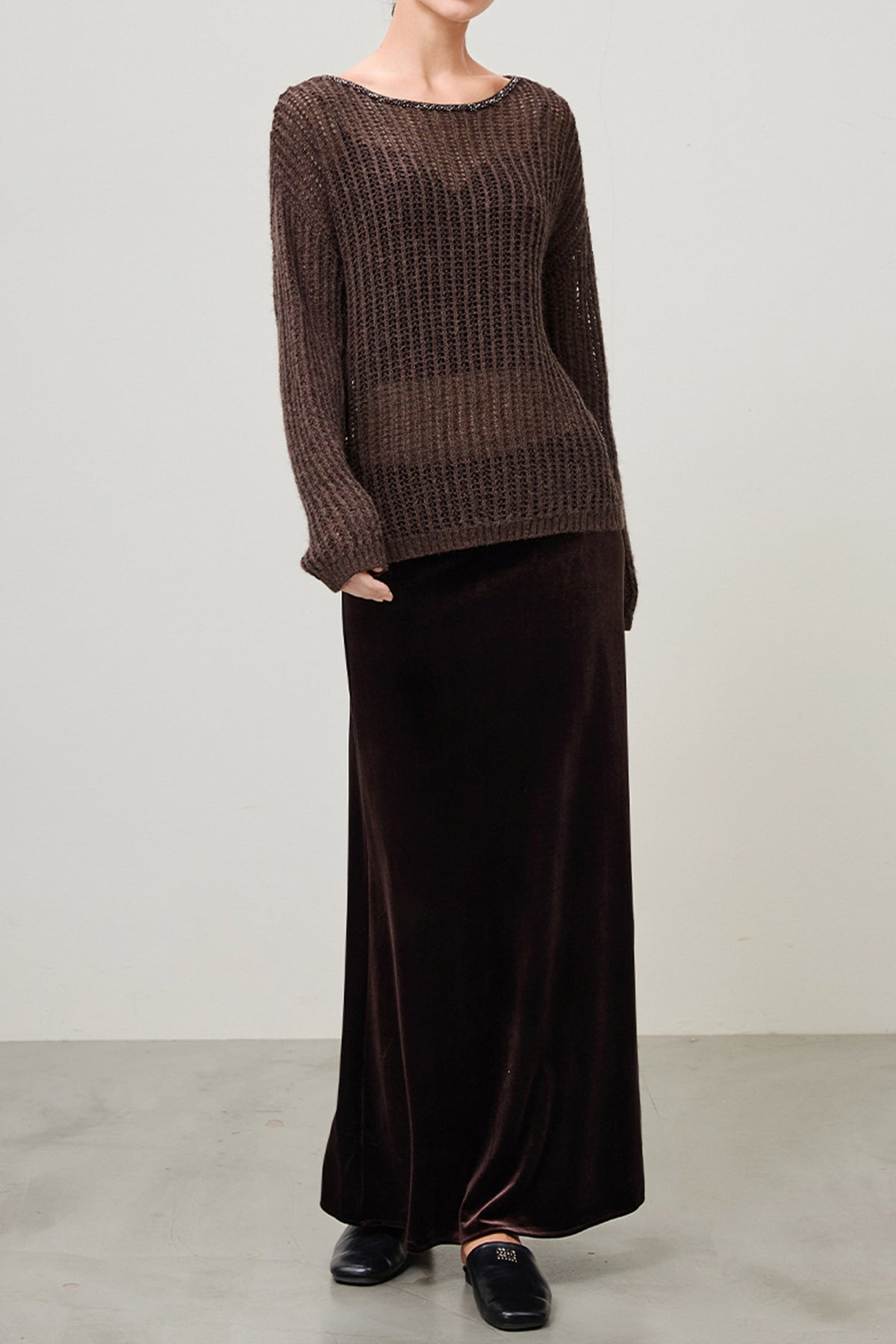 Flowy Velvet Bias-Cut Maxi Skirt