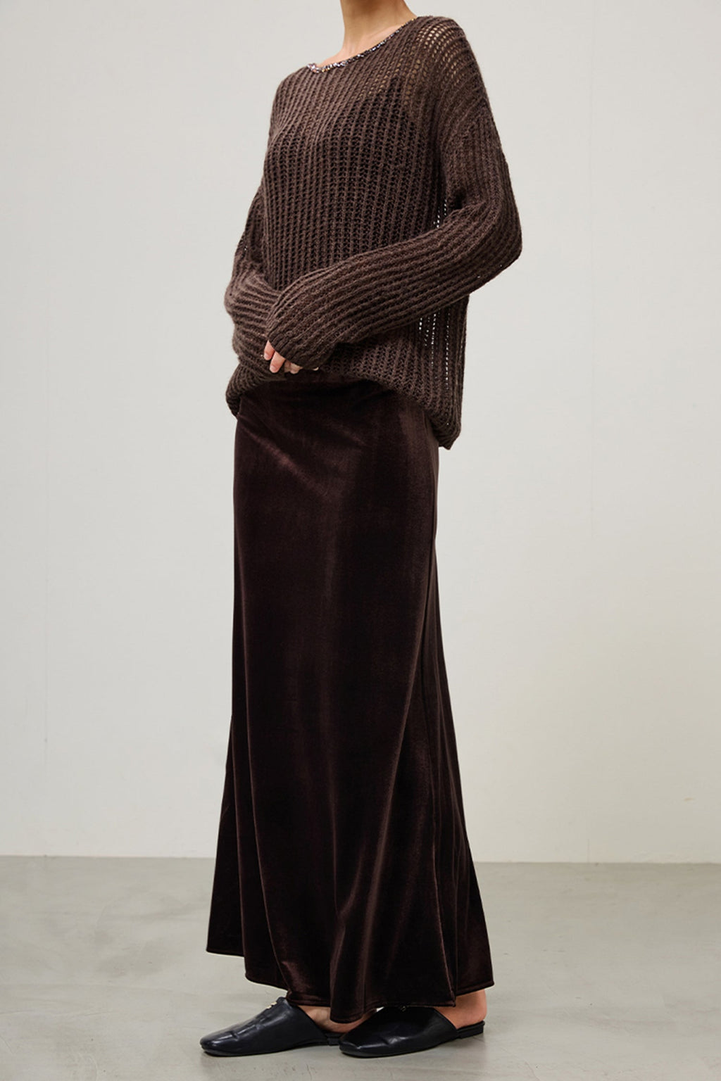 Flowy Velvet Bias-Cut Maxi Skirt