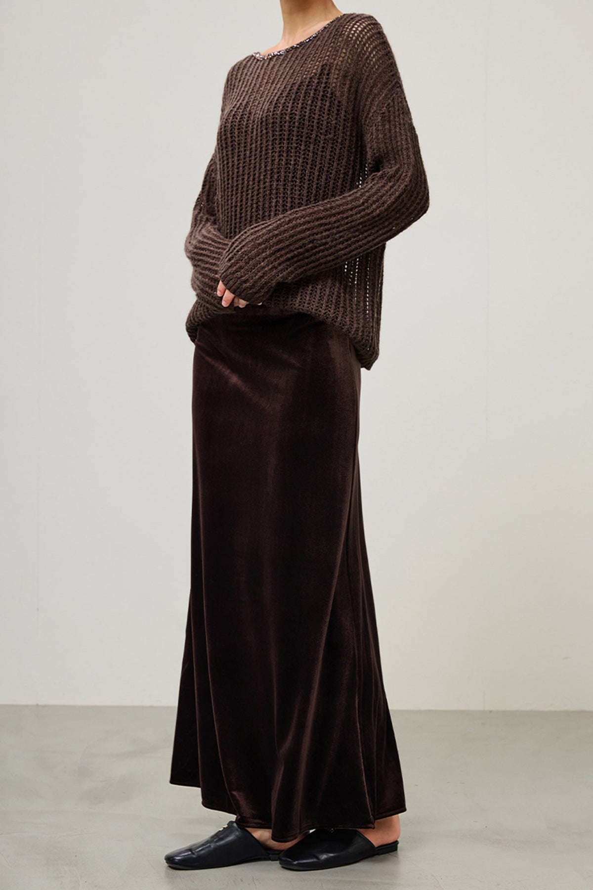 Flowy Velvet Bias-Cut Maxi Skirt