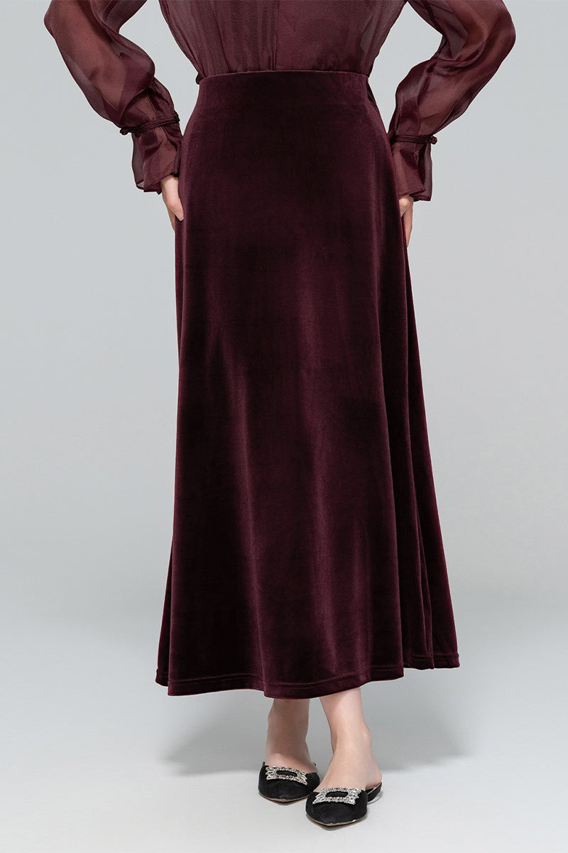 Flowy Velvet Bias-Cut Maxi Skirt