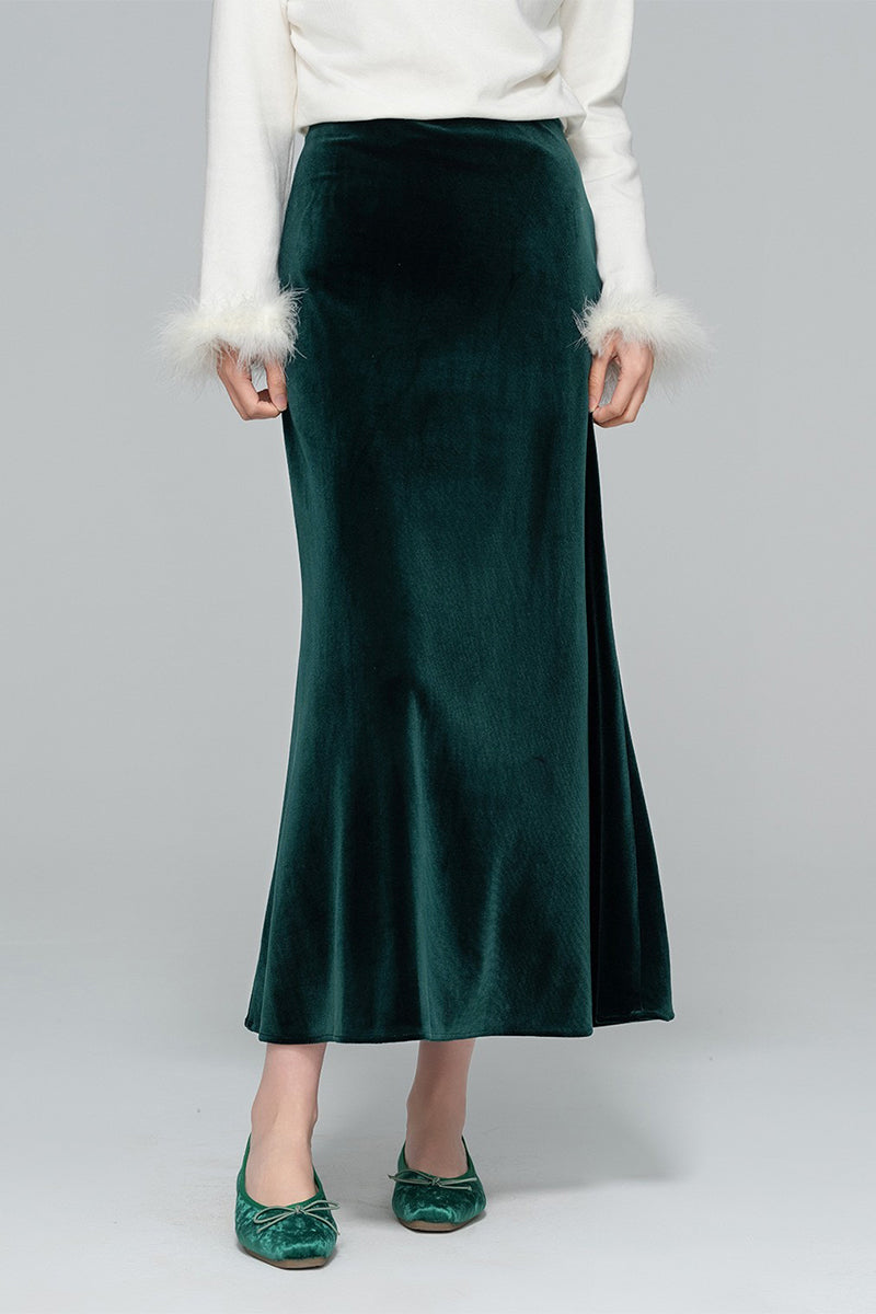 Flowy Velvet Bias-Cut Maxi Skirt