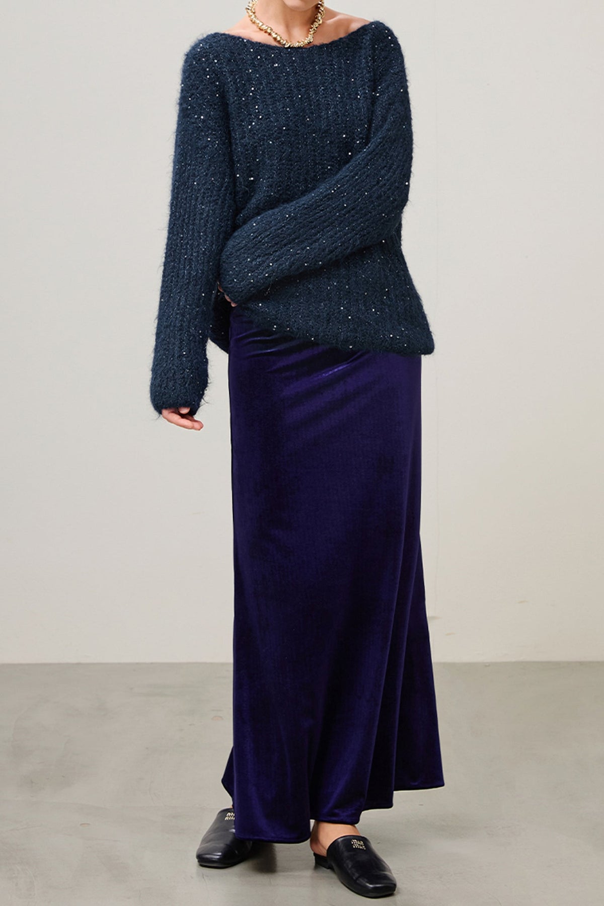 Flowy Velvet Bias-Cut Maxi Skirt