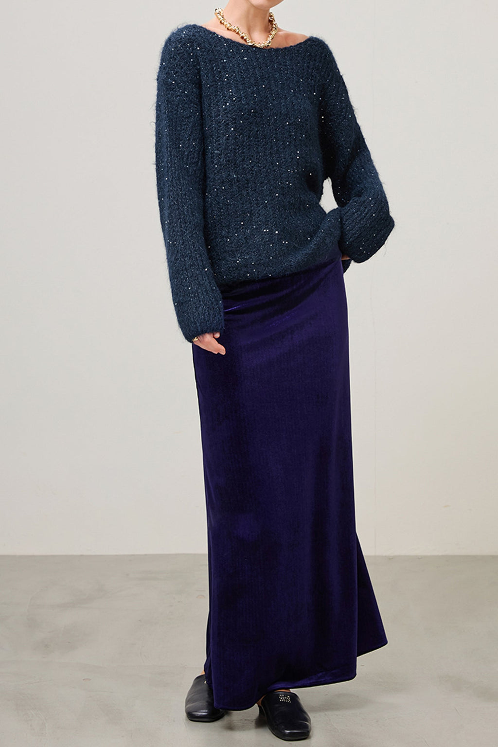 Flowy Velvet Bias-Cut Maxi Skirt