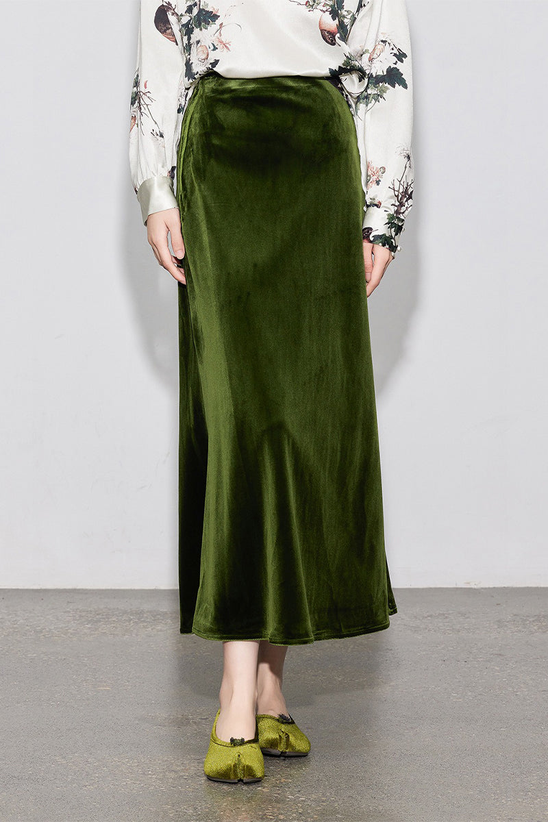 Flowy Velvet Bias-Cut Maxi Skirt