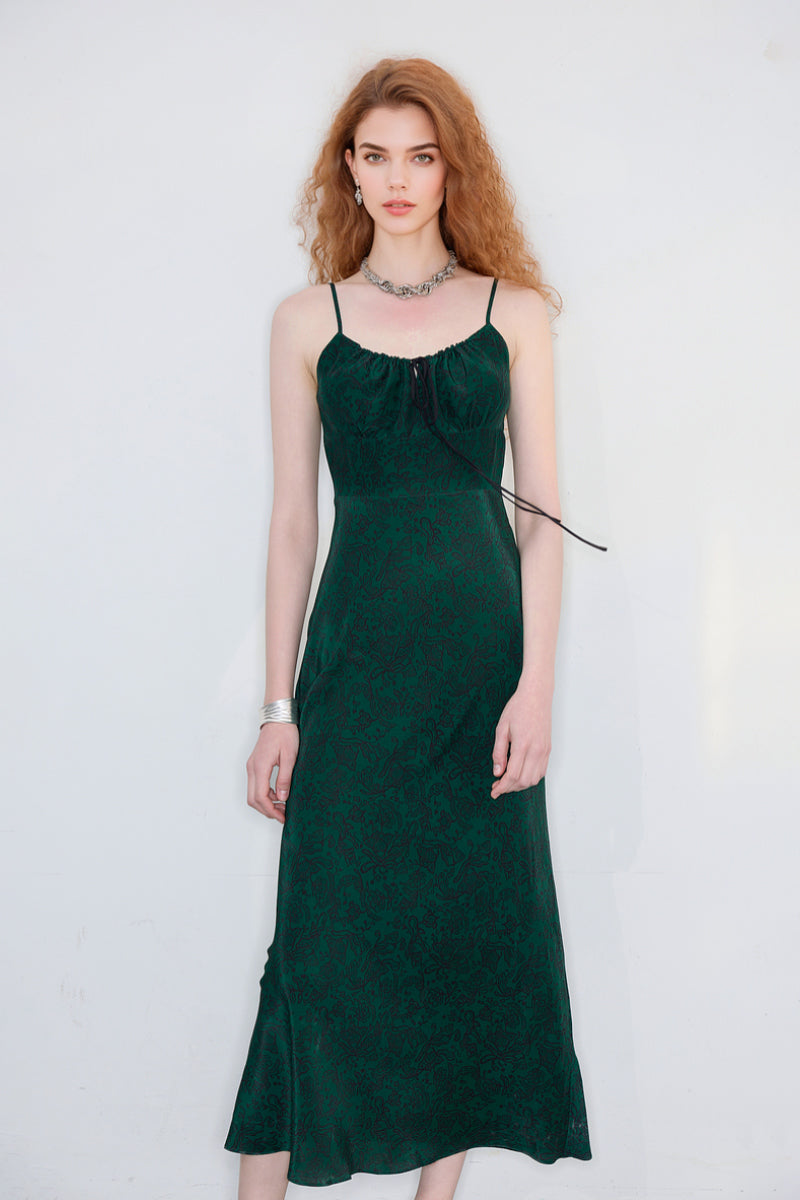 Forest Green Floral Midi Slip Dress