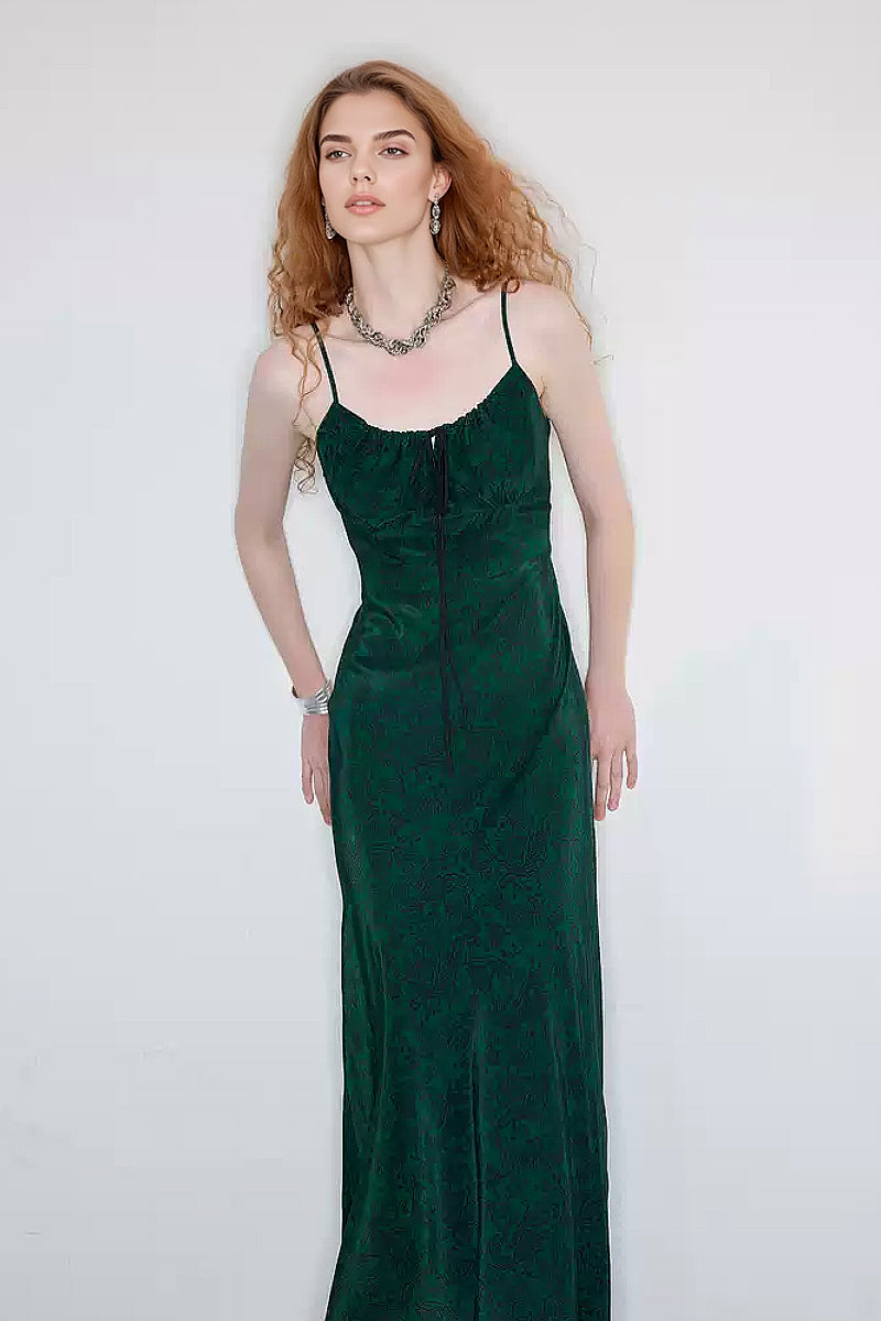 Forest Green Floral Midi Slip Dress