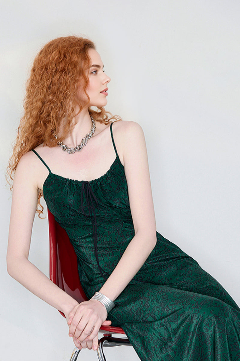 Forest Green Floral Midi Slip Dress