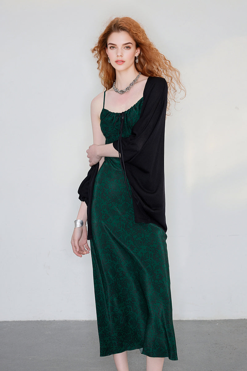 Forest Green Floral Midi Slip Dress