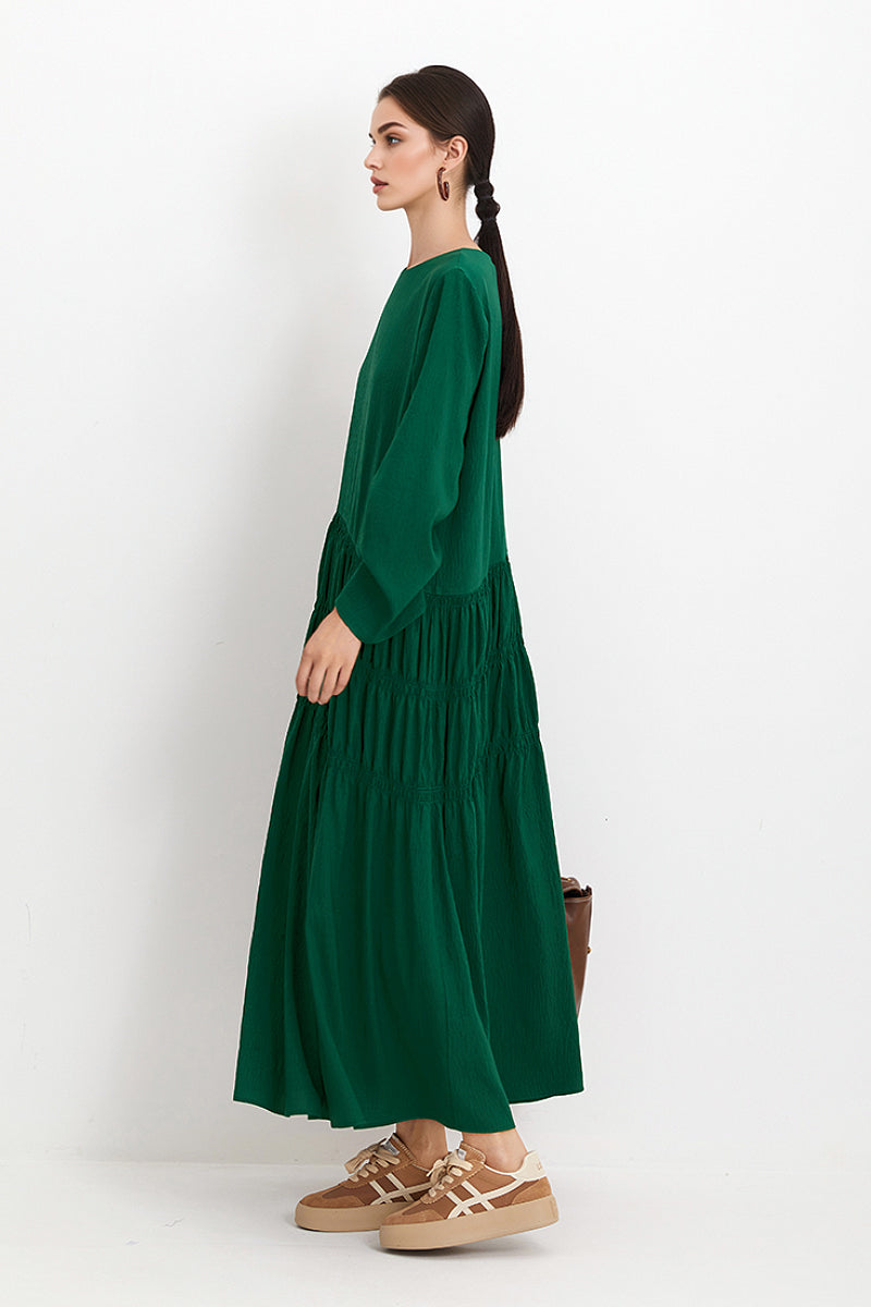 Forest Green Long-Sleeve Maxi Dress