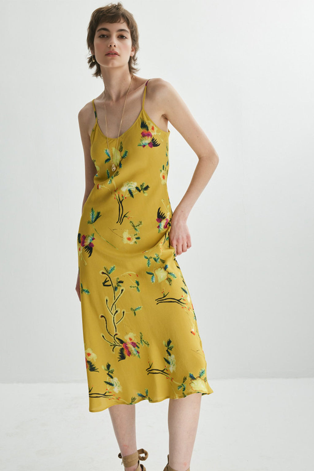 French Inspired Mulberry Silk Printed Vacation Slip Dress