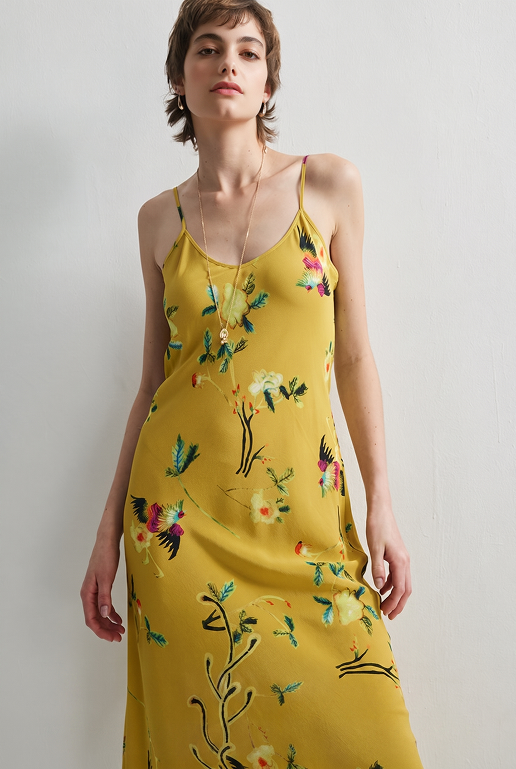 French Inspired Mulberry Silk Printed Vacation Slip Dress