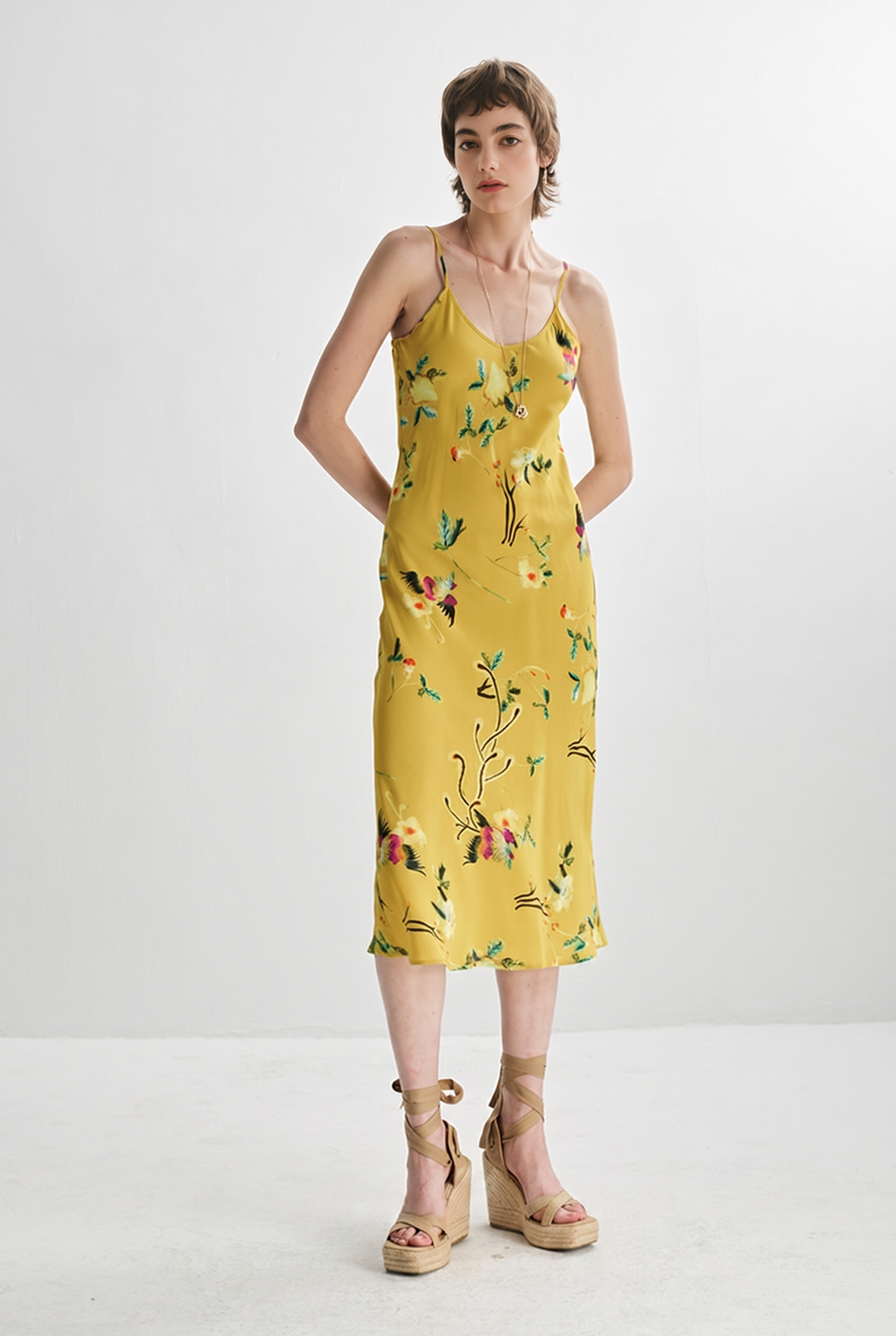 French Inspired Mulberry Silk Printed Vacation Slip Dress