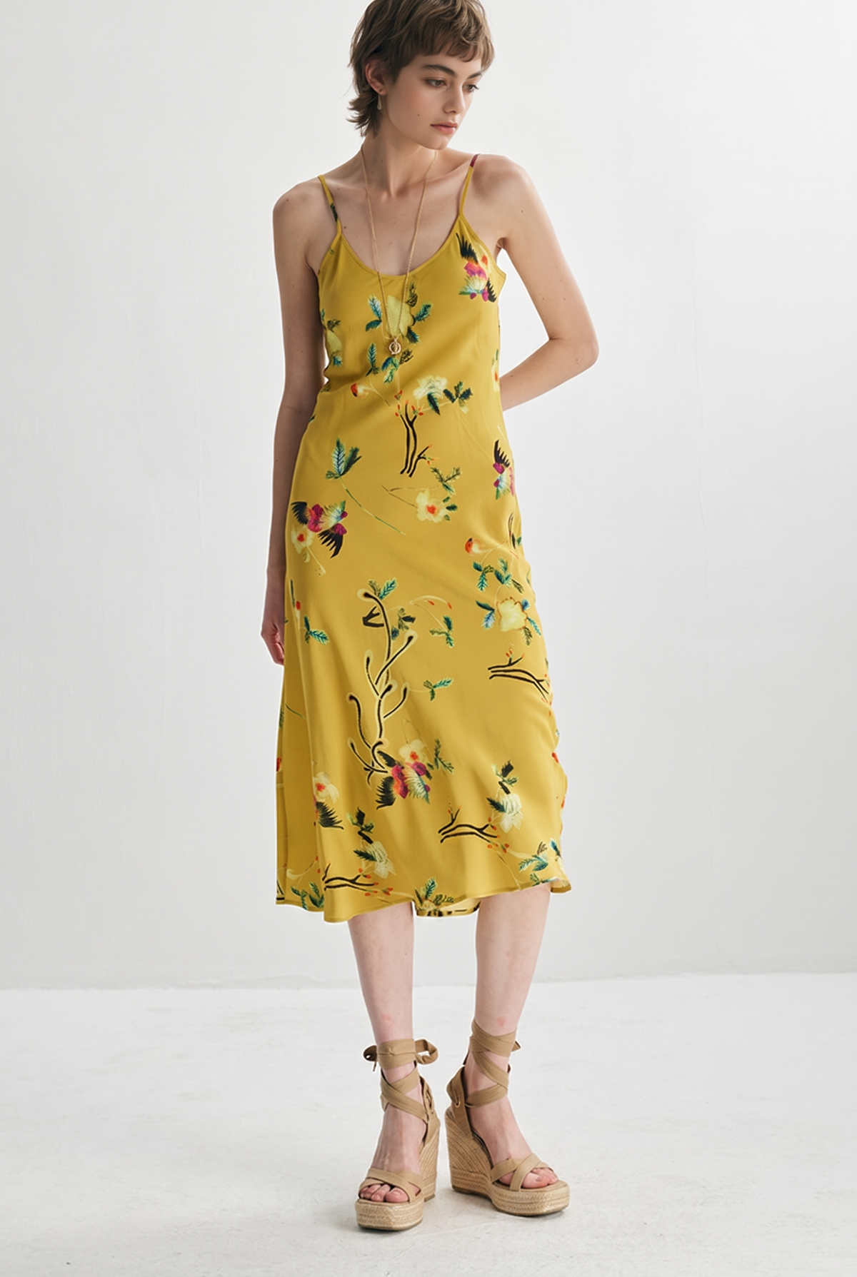 French Inspired Mulberry Silk Printed Vacation Slip Dress