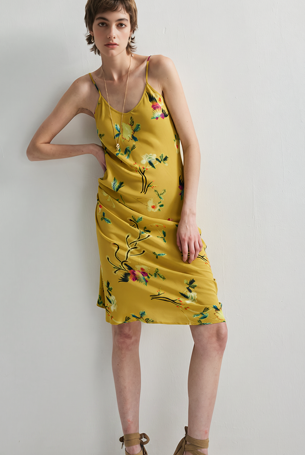 French Inspired Mulberry Silk Printed Vacation Slip Dress