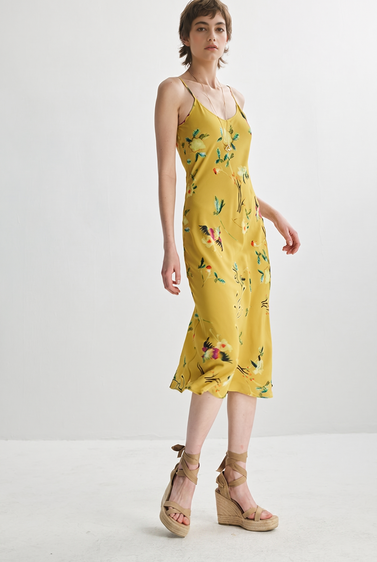 French Inspired Mulberry Silk Printed Vacation Slip Dress