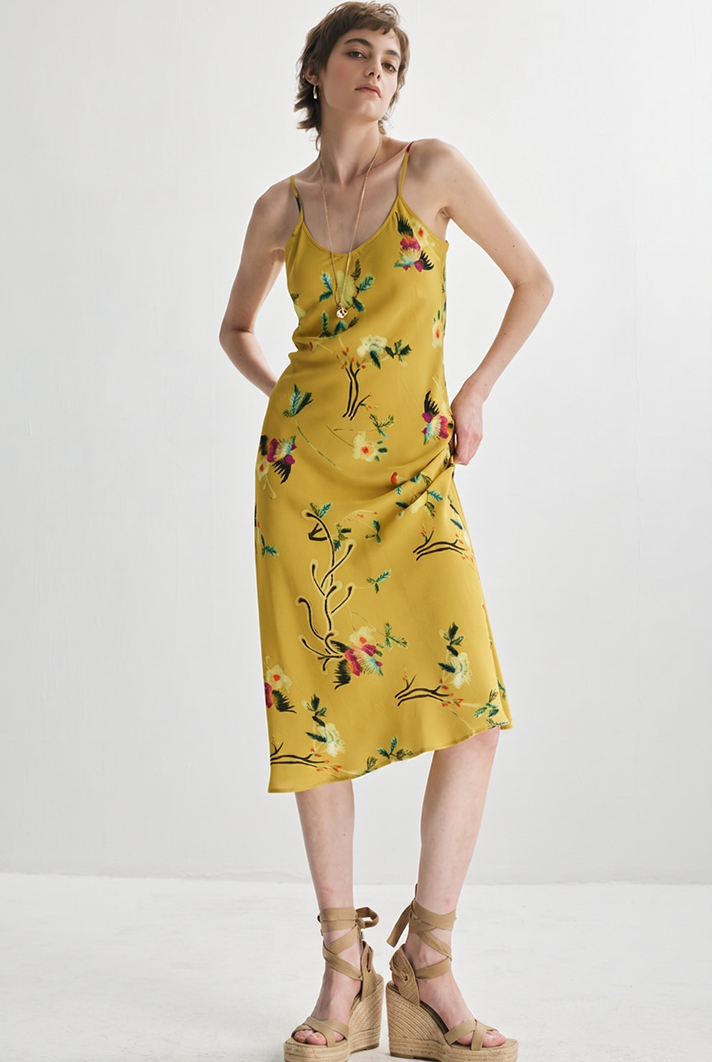 French Inspired Mulberry Silk Printed Vacation Slip Dress