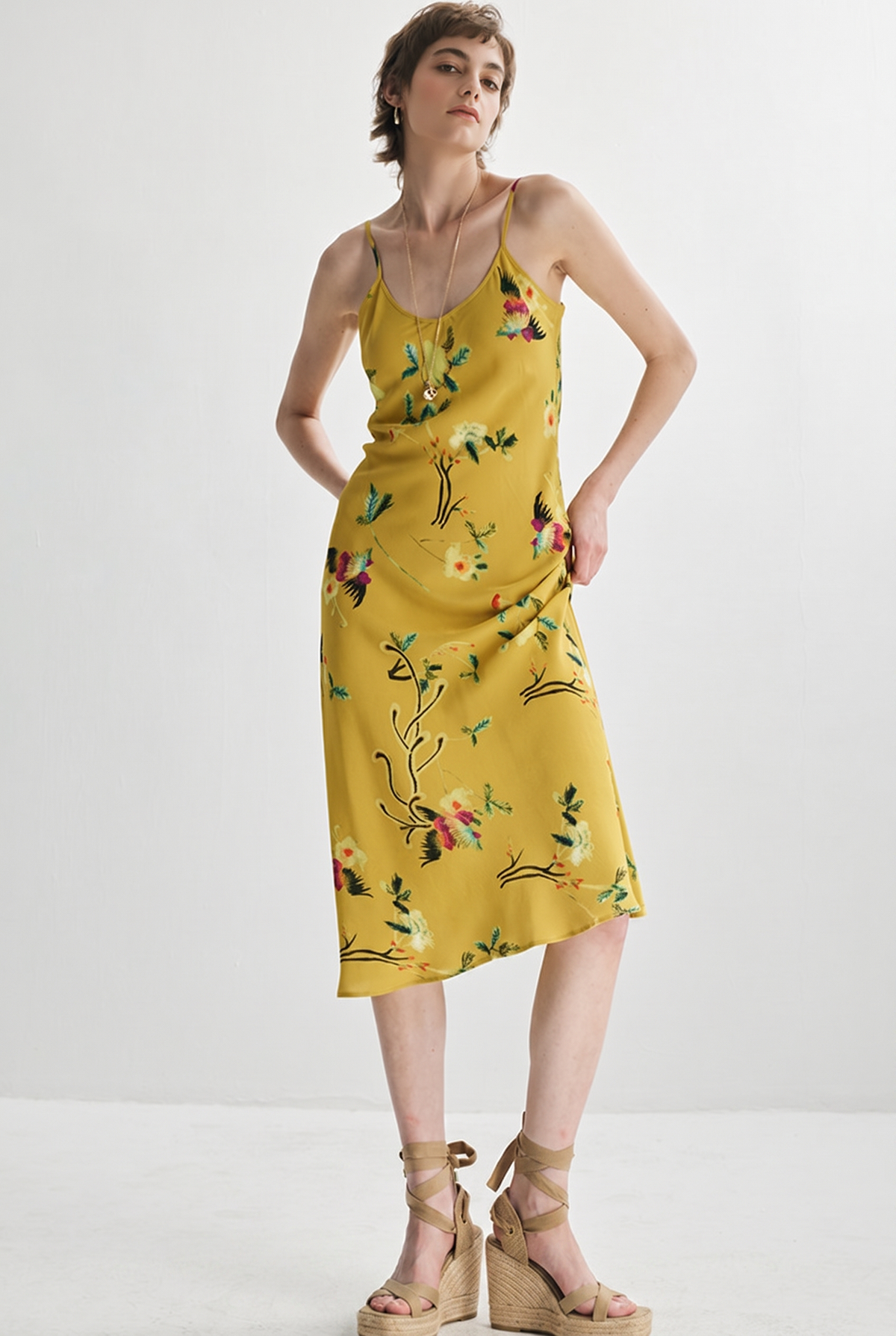 French Inspired Mulberry Silk Printed Vacation Slip Dress