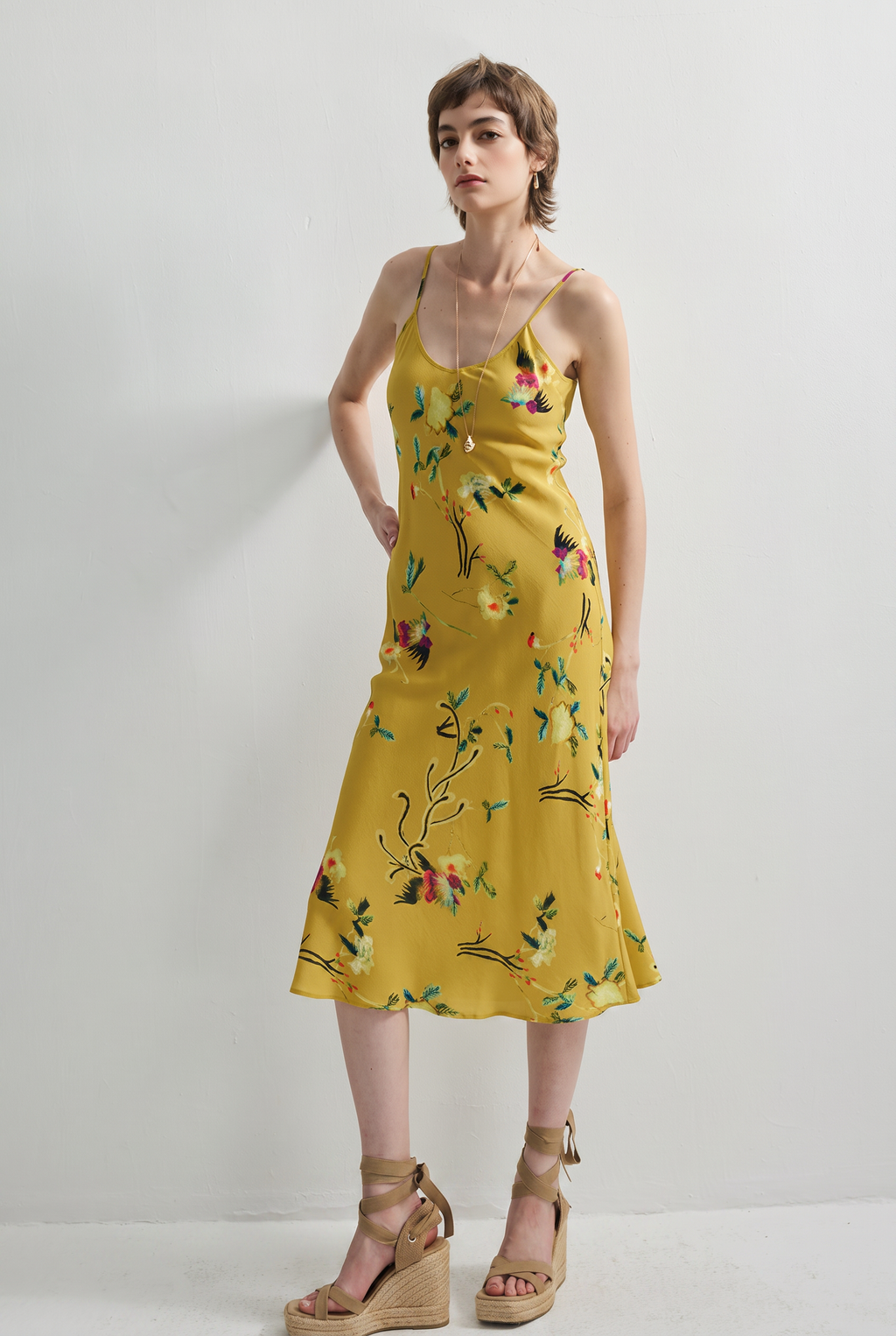 French Inspired Mulberry Silk Printed Vacation Slip Dress