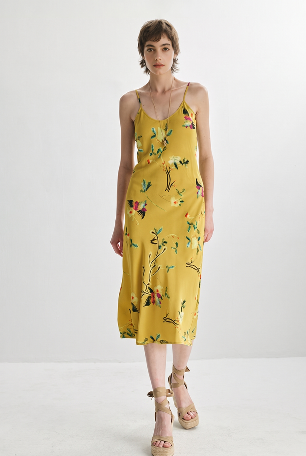 French Inspired Mulberry Silk Printed Vacation Slip Dress