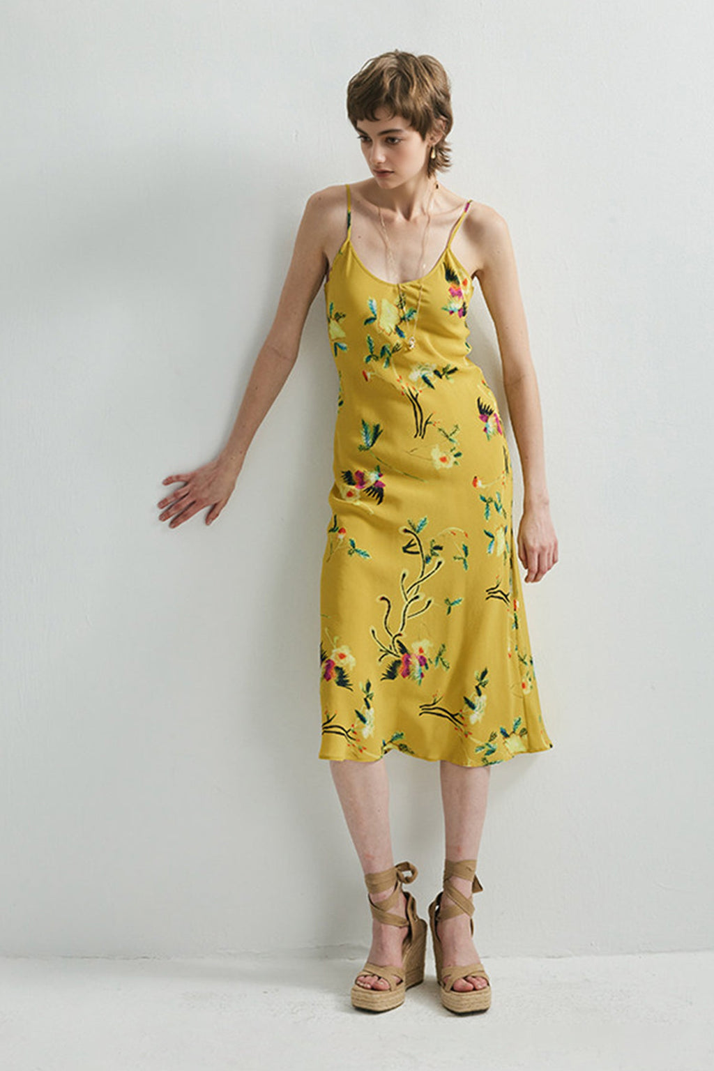 French Inspired Mulberry Silk Printed Vacation Slip Dress