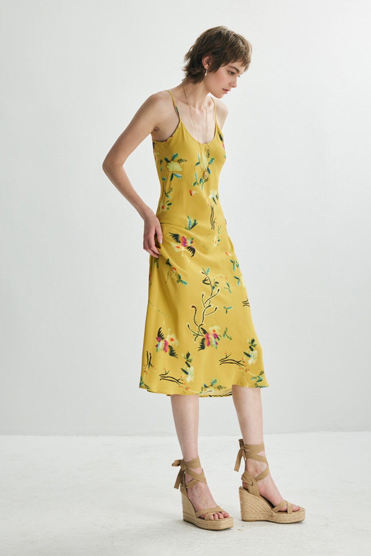 French Inspired Mulberry Silk Printed Vacation Slip Dress