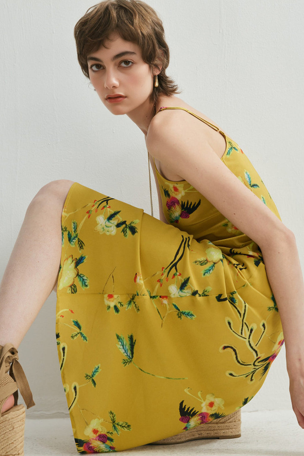 French Inspired Mulberry Silk Printed Vacation Slip Dress