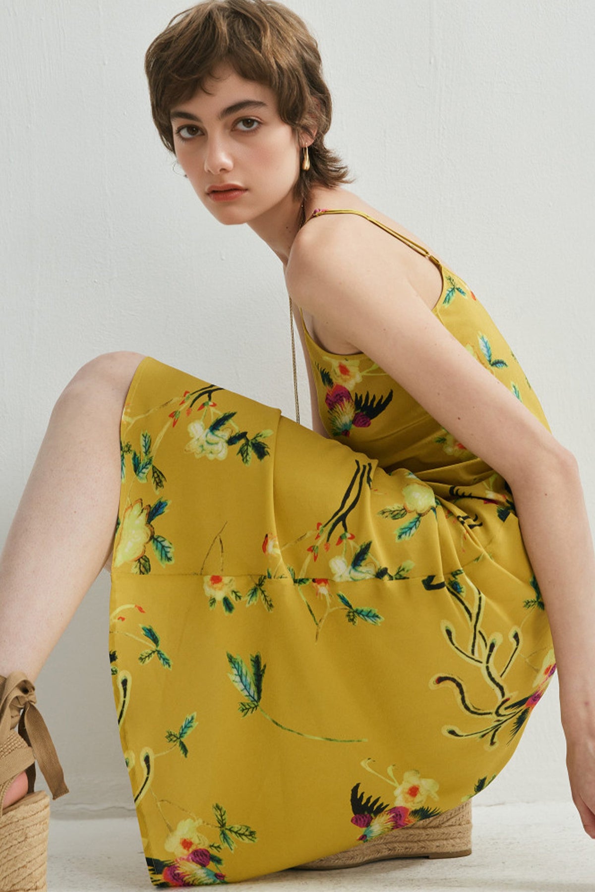 French Inspired Mulberry Silk Printed Vacation Slip Dress