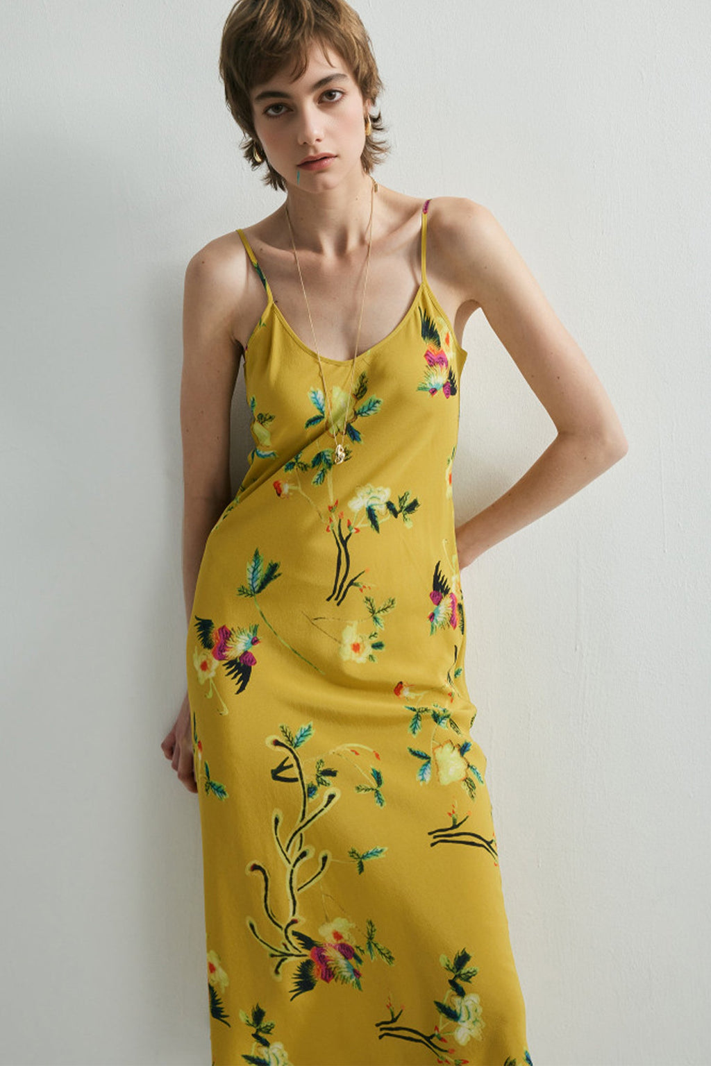 French Inspired Mulberry Silk Printed Vacation Slip Dress