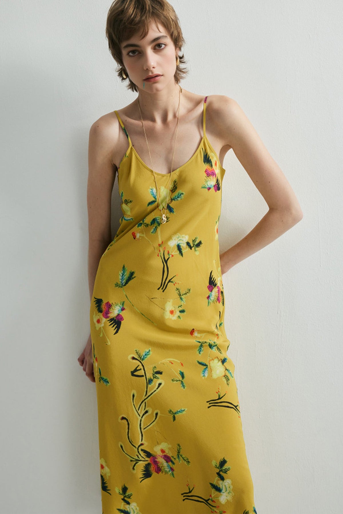French Inspired Mulberry Silk Printed Vacation Slip Dress