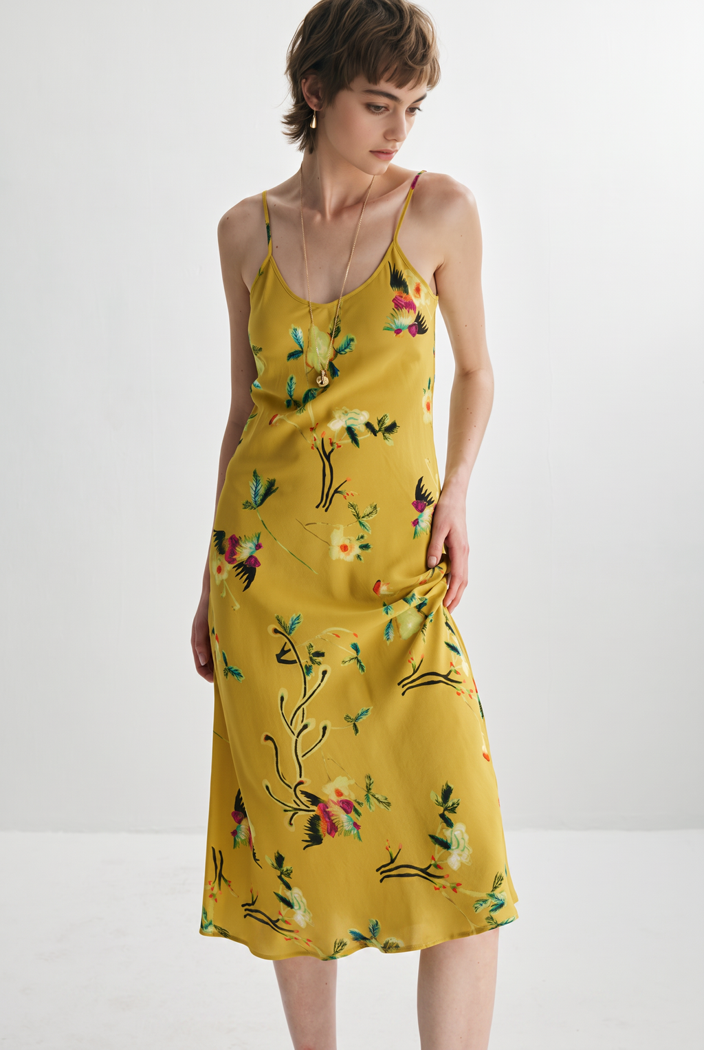 French Inspired Mulberry Silk Printed Vacation Slip Dress