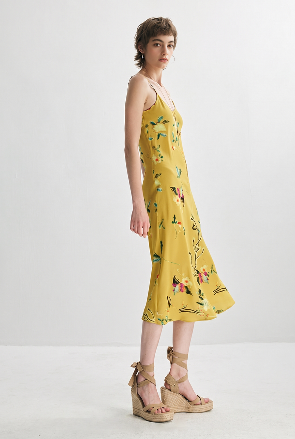 French Inspired Mulberry Silk Printed Vacation Slip Dress