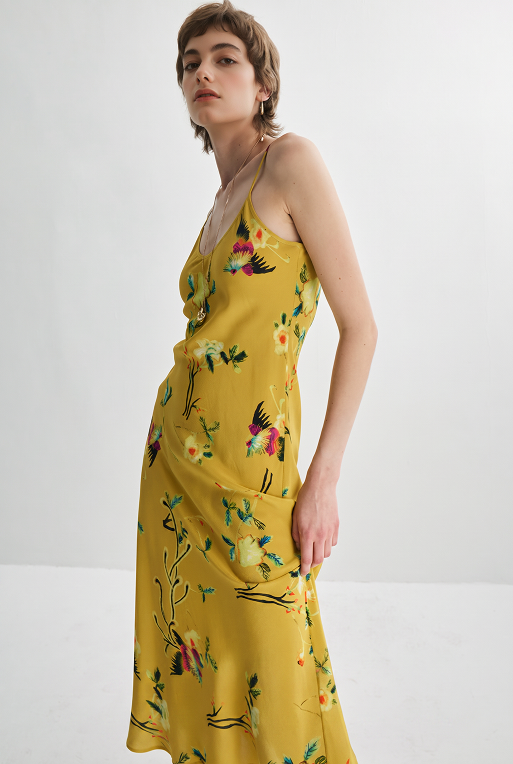 French Inspired Mulberry Silk Printed Vacation Slip Dress