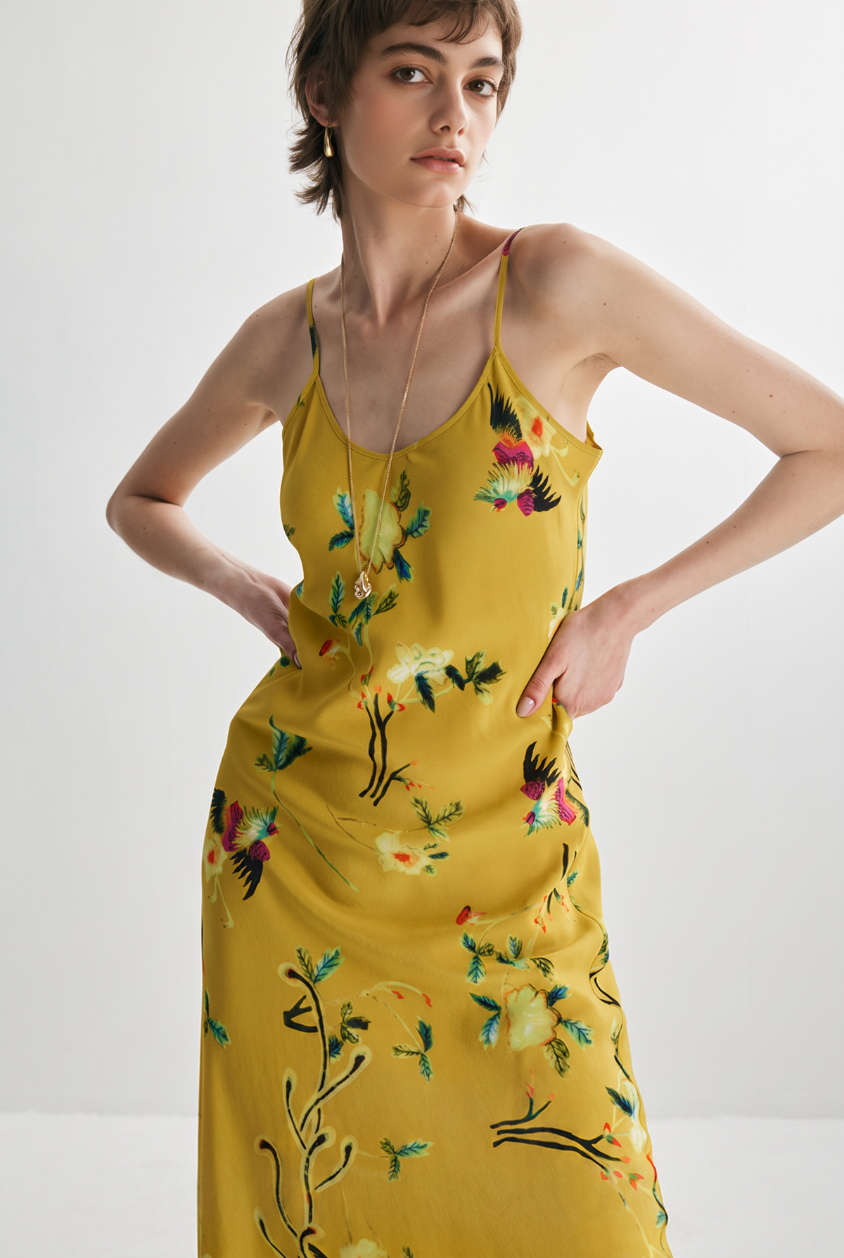 French Inspired Mulberry Silk Printed Vacation Slip Dress