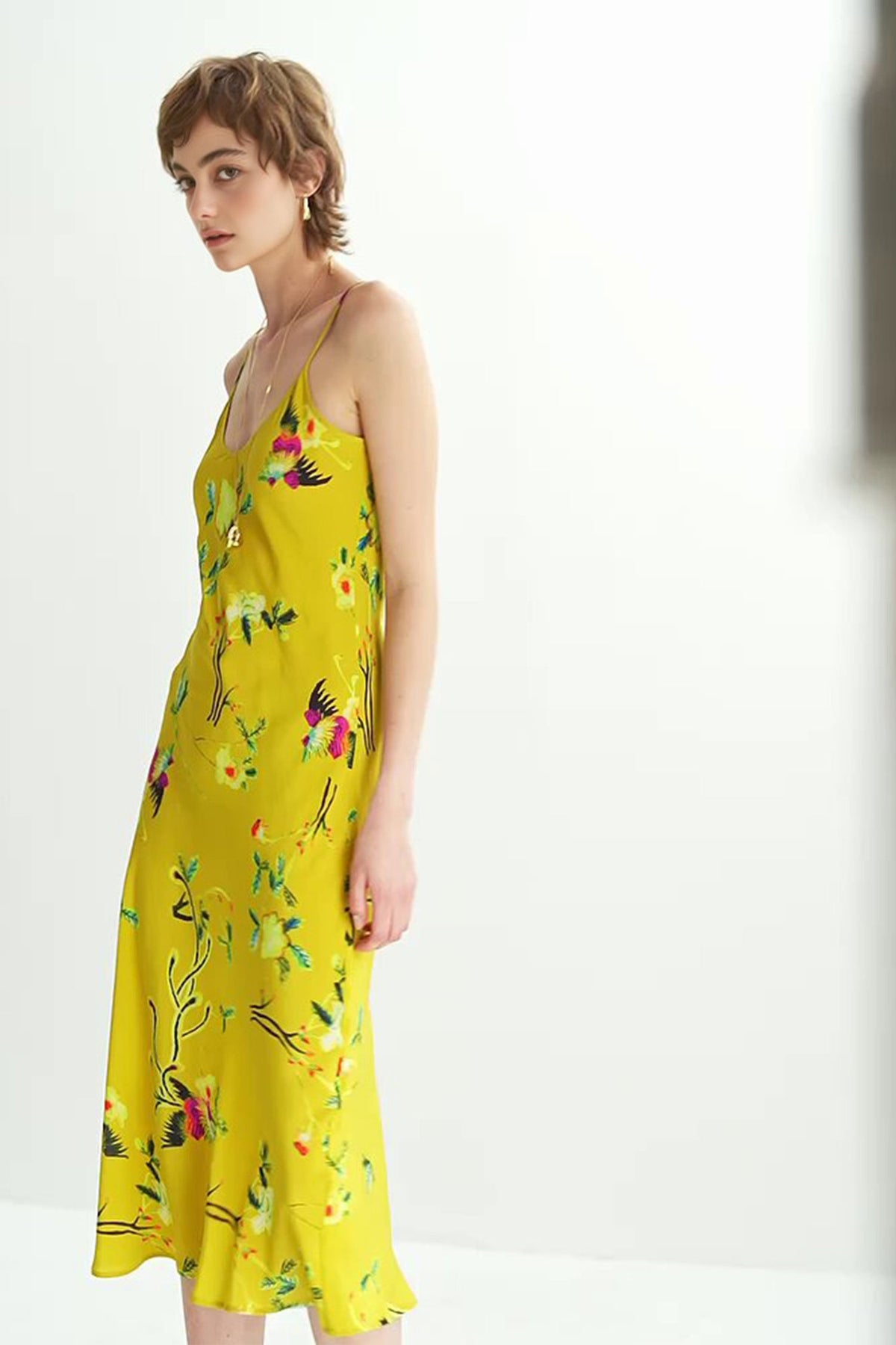 French Inspired Mulberry Silk Printed Vacation Slip Dress