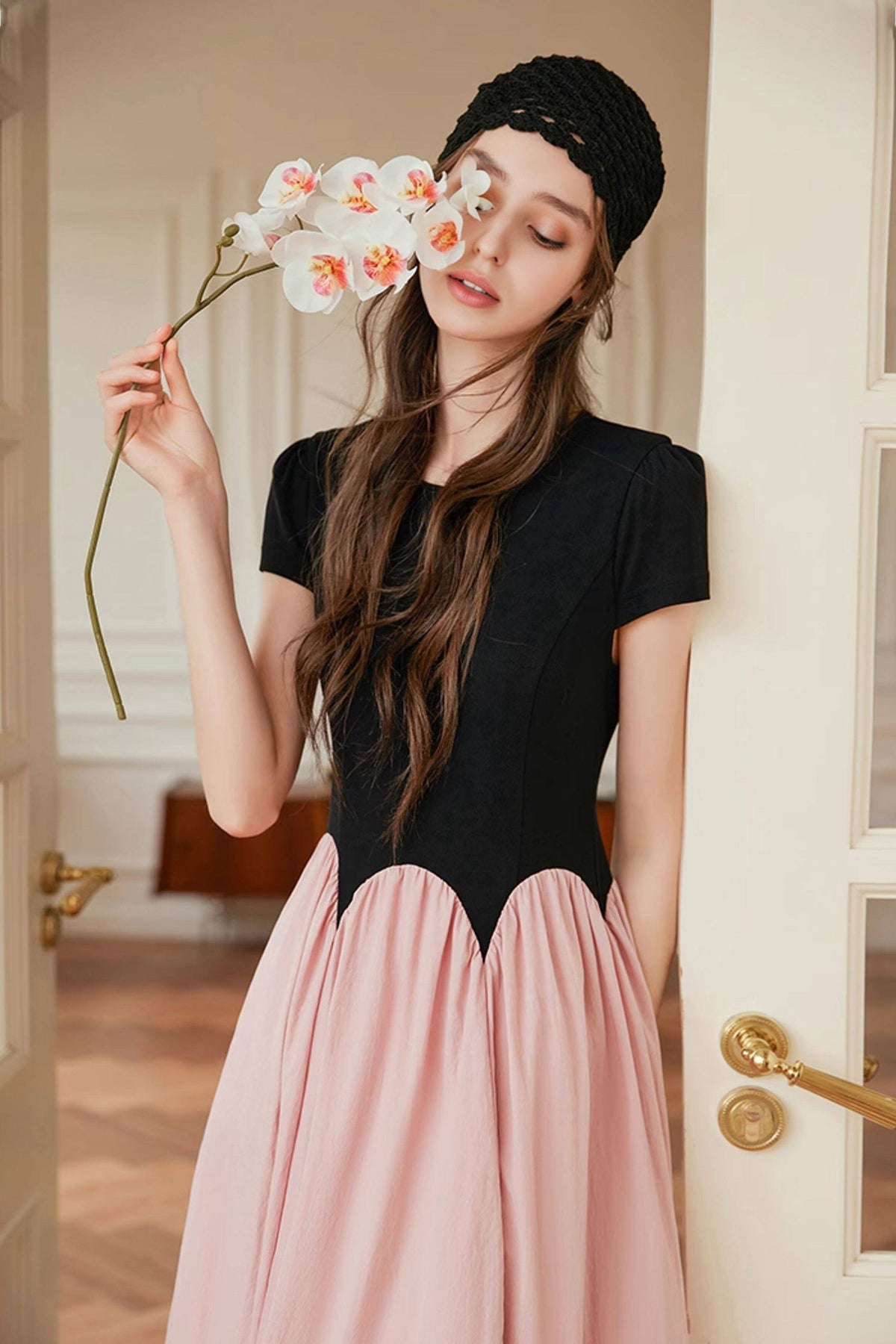 French Inspired Pleated Boat Neck Dress