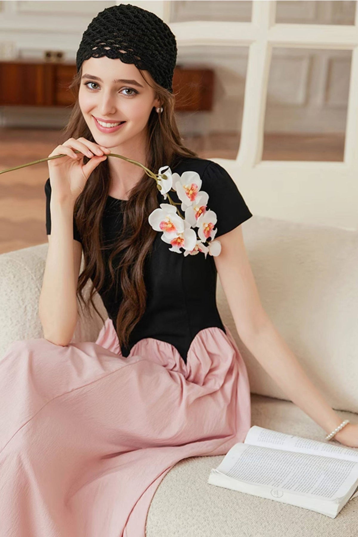 French Inspired Pleated Boat Neck Dress