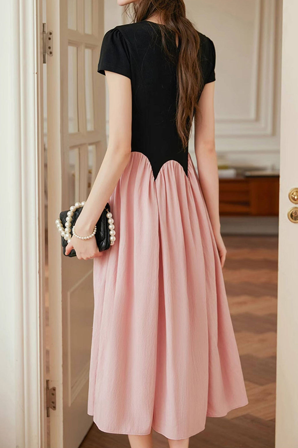French Inspired Pleated Boat Neck Dress