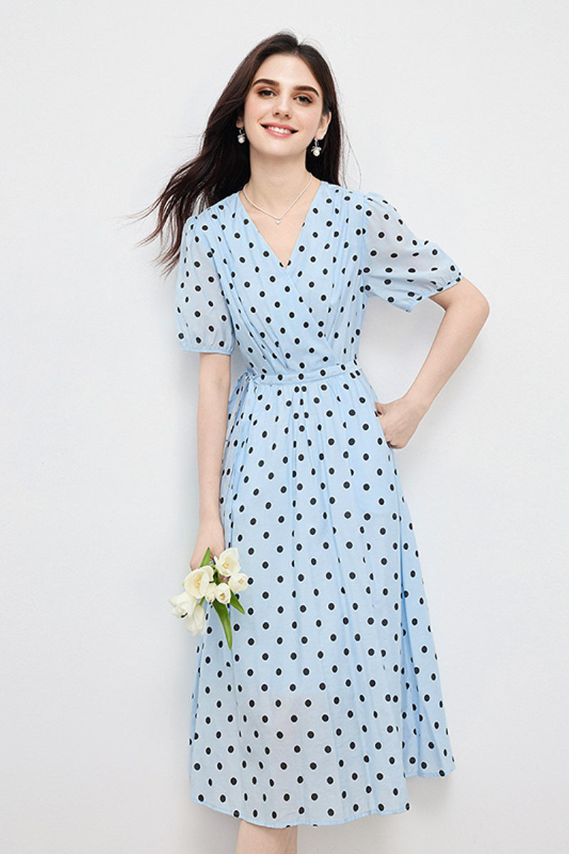 French-Inspired Polka-Dot Midi Dress
