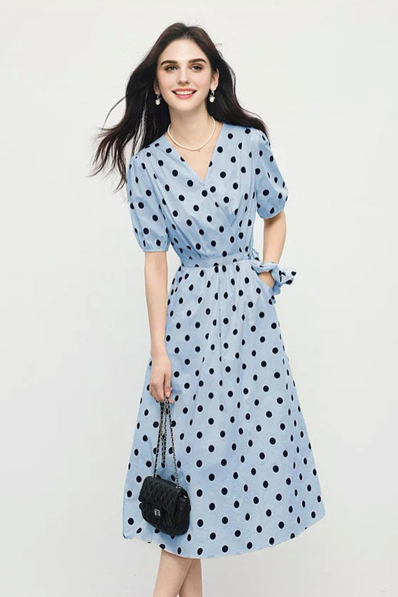 French-Inspired Polka-Dot Midi Dress