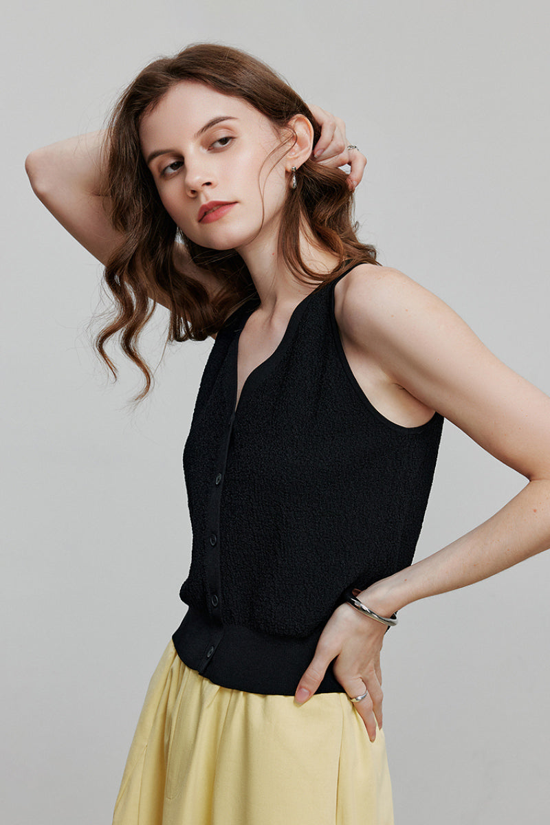 French-Inspired V-Neck Stretch Knitted Sweater Vest