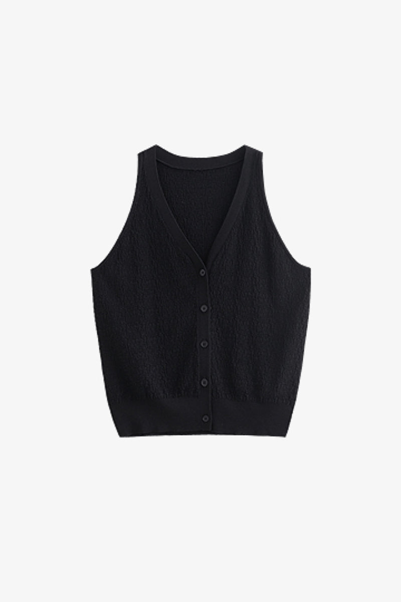 French-Inspired V-Neck Stretch Knitted Sweater Vest