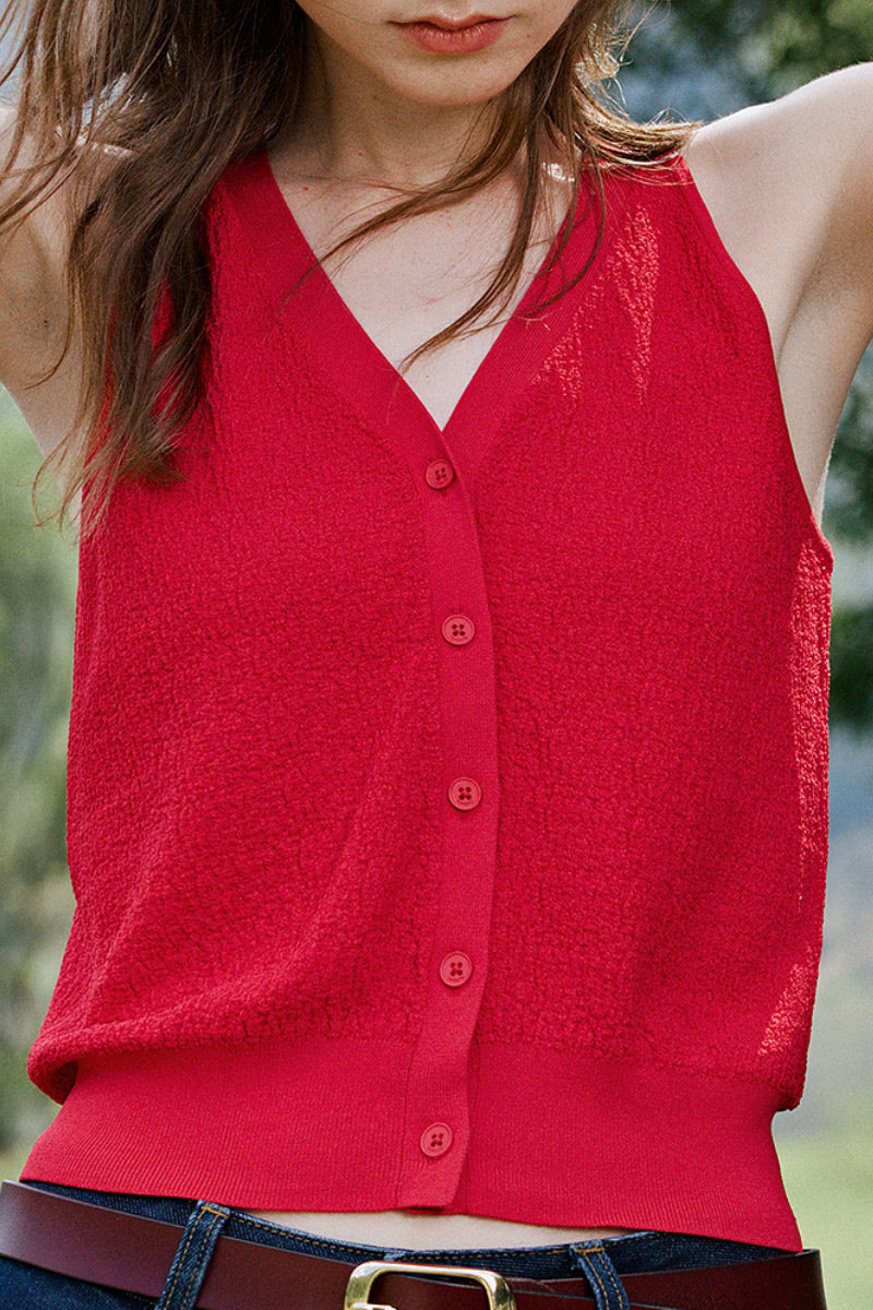 French-Inspired V-Neck Stretch Knitted Sweater Vest