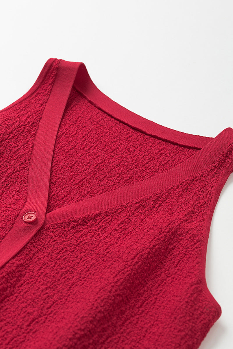 French-Inspired V-Neck Stretch Knitted Sweater Vest