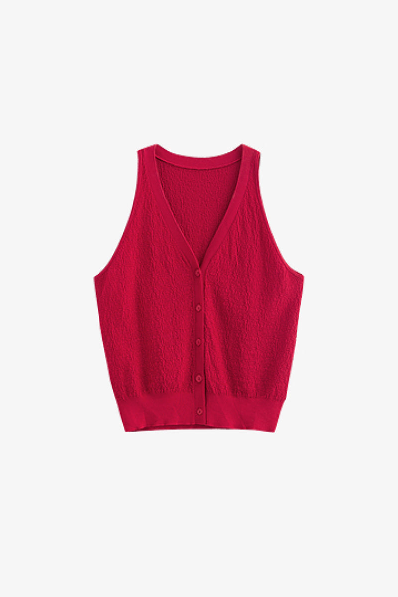 French-Inspired V-Neck Stretch Knitted Sweater Vest