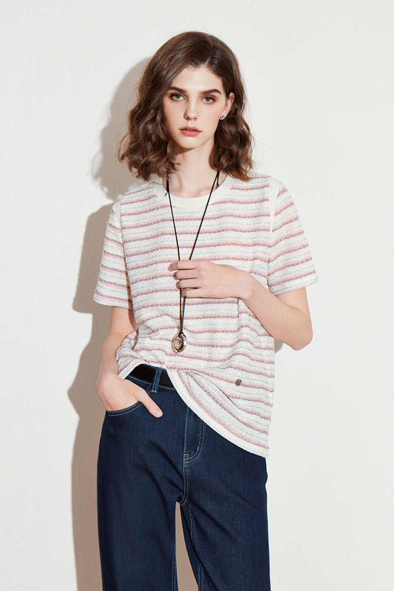 Women's Vintage Striped Textured-Knit T-Shirt